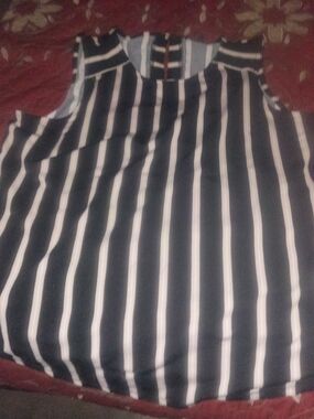 Adrianna Papell Black and White Vertical Stripe Sleeveless Tank